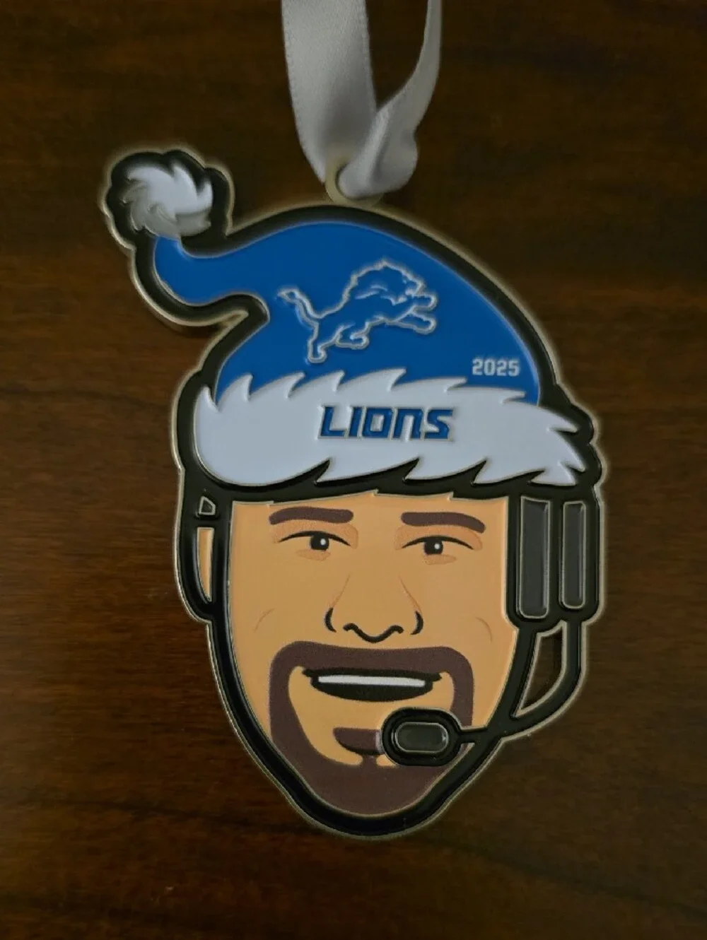 Official Detroit Lions Dan Campbell Santa Hat Ornament - Team Decoration